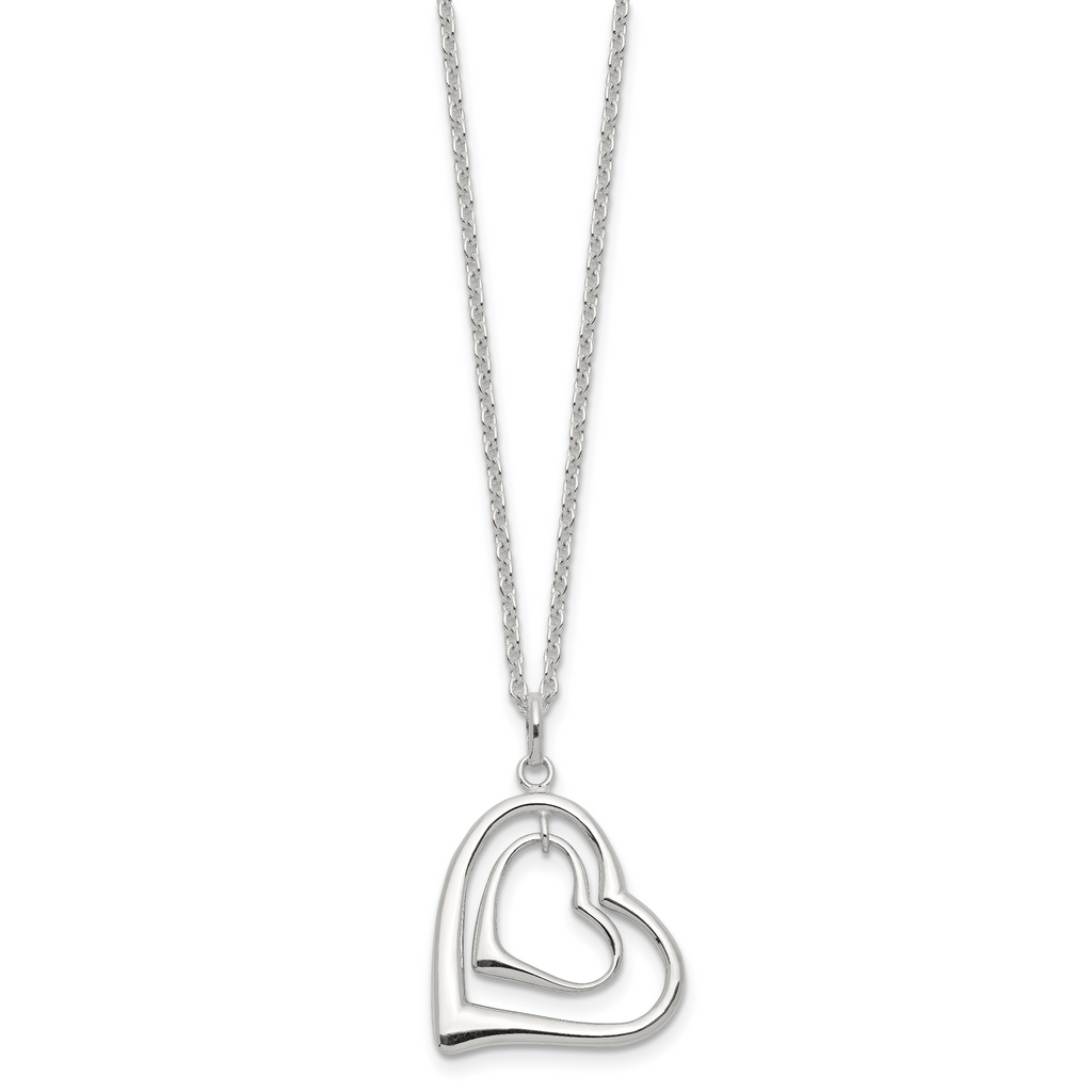 Sterling Silver 925 Double Heart Necklace with Polished Anti-Tarnish Finish