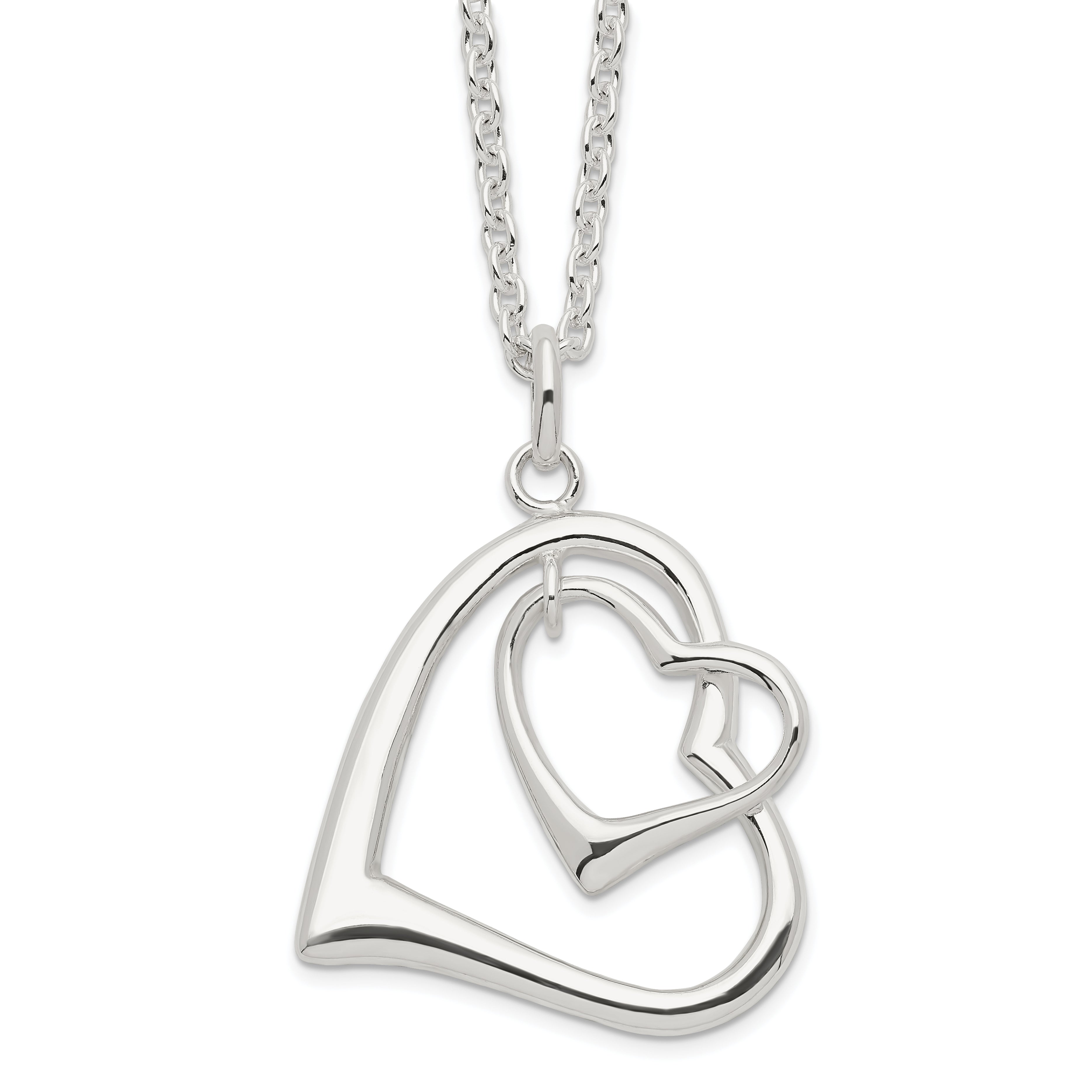 Sterling Silver 925 Double Heart Necklace with Polished Anti-Tarnish Finish