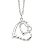 Sterling Silver 925 Double Heart Necklace with Polished Anti-Tarnish Finish