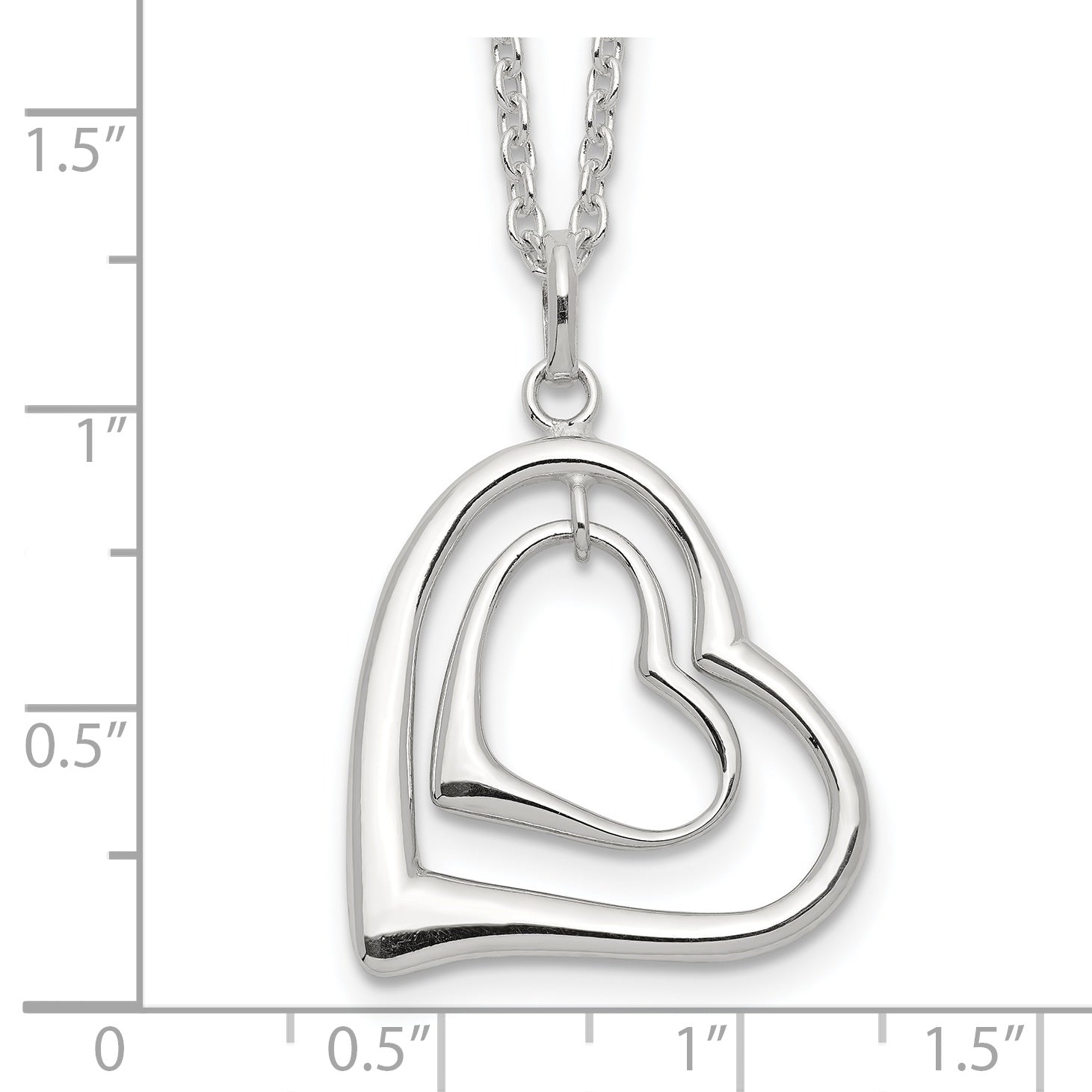 Sterling Silver 925 Double Heart Necklace with Polished Anti-Tarnish Finish