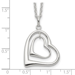 Sterling Silver 925 Double Heart Necklace with Polished Anti-Tarnish Finish