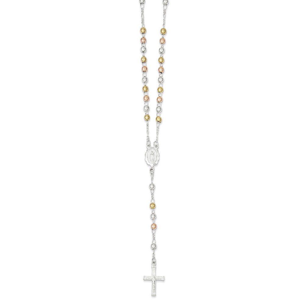 Sophia Jewelers Sterling Silver Two-Tone Gold-Plated Rosary Necklace 24