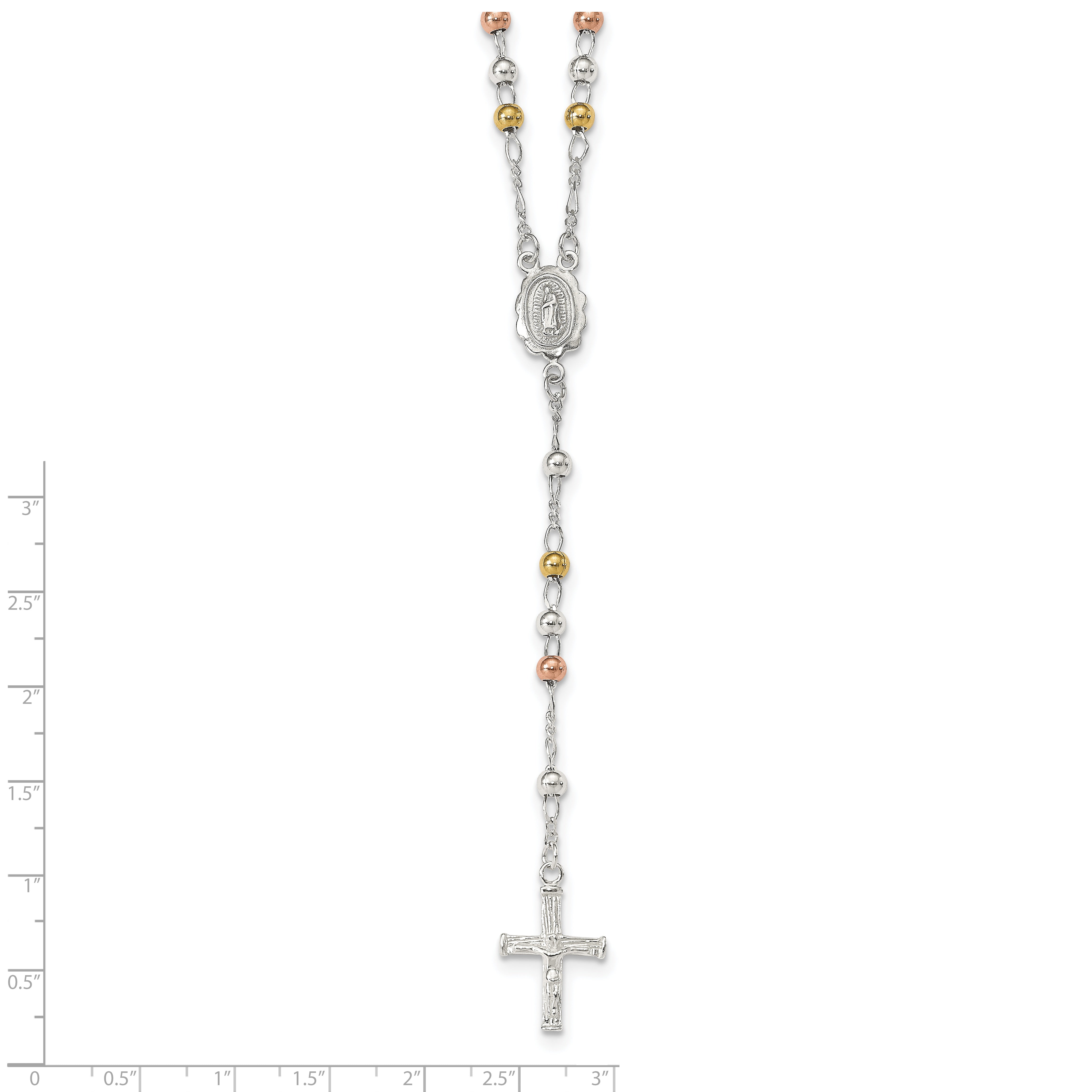 Sterling Silver 925 Two-Tone Rosary Necklace with Polished Finish
