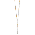 Sterling Silver Tri-Color Rosary Necklace with Polished Finish, 26-Inch