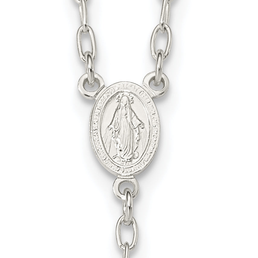 Sterling Silver Tri-Color Rosary Necklace with Polished Finish, 26-Inch