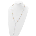 Sterling Silver Tri-Color Rosary Necklace with Polished Finish, 26-Inch