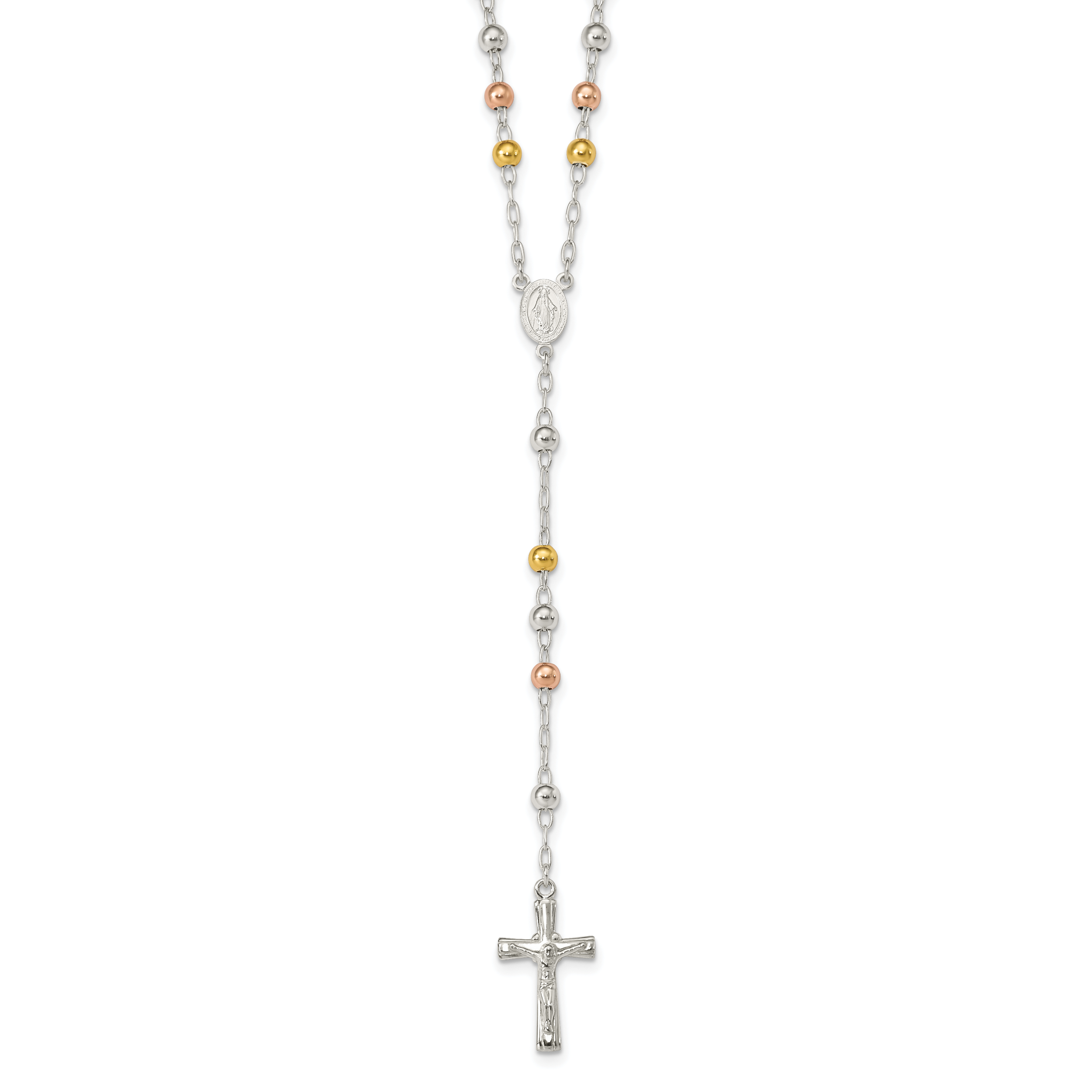 Sterling Silver Polished Rosary Tri-color Beads Necklace Main image