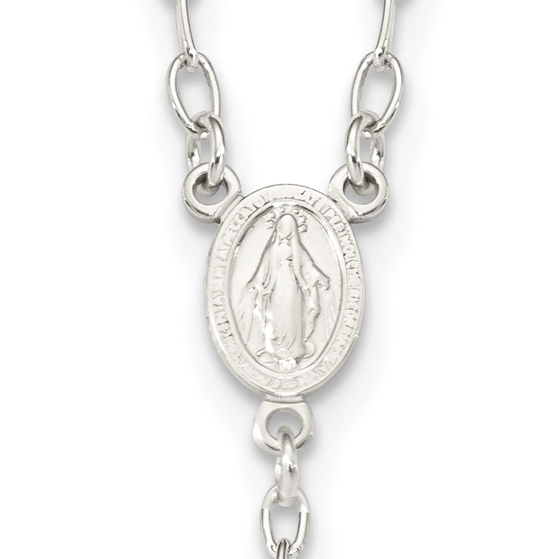 Sterling Silver Tri-color Rosary Necklace with Gold-Plated Polished Beads