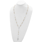 Sterling Silver Tri-color Rosary Necklace with Gold-Plated Polished Beads
