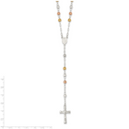 Sterling Silver Tri-color Rosary Necklace with Gold-Plated Polished Beads