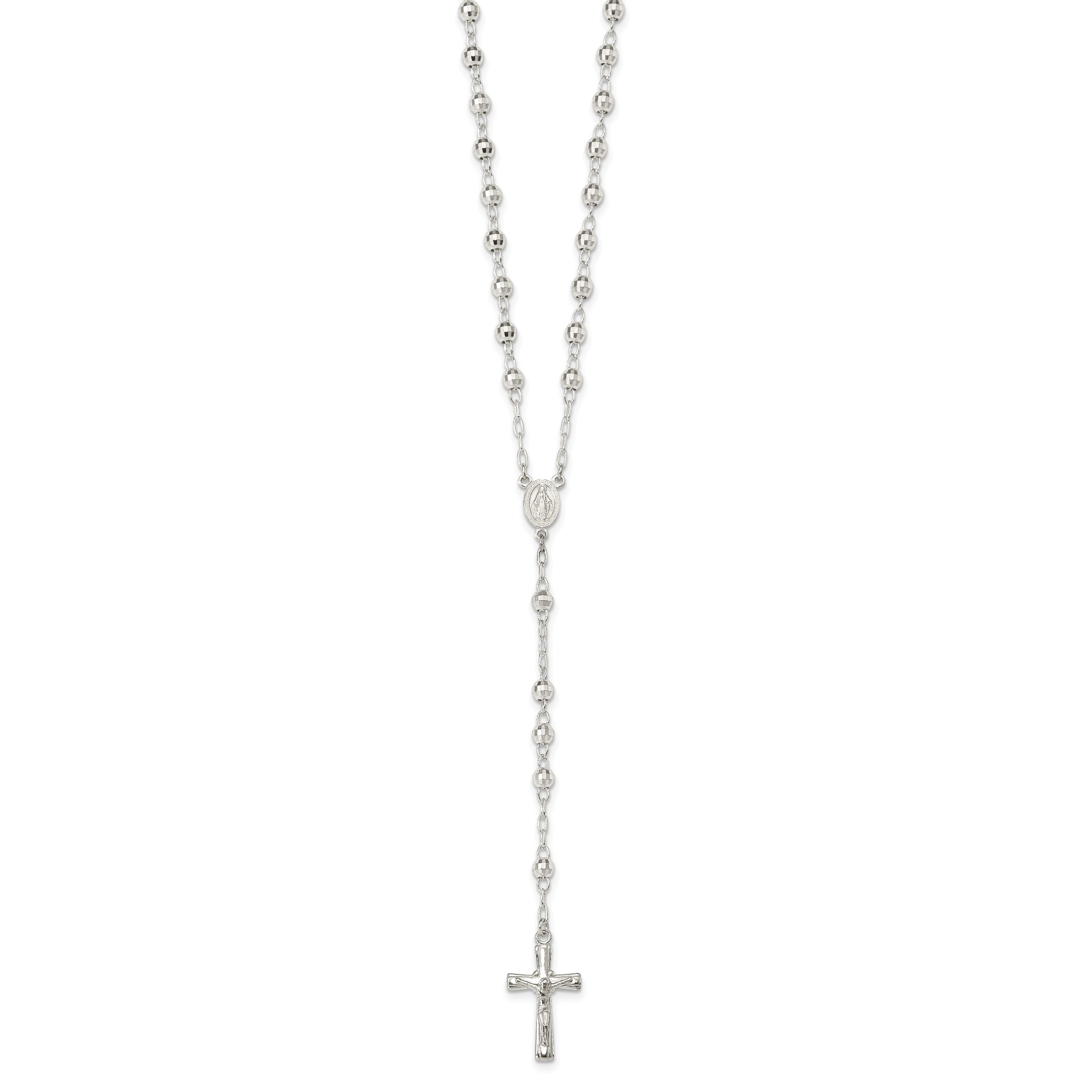 Sophia Jewelers Sterling Silver 26 Polished Rosary Necklace for Women - 26