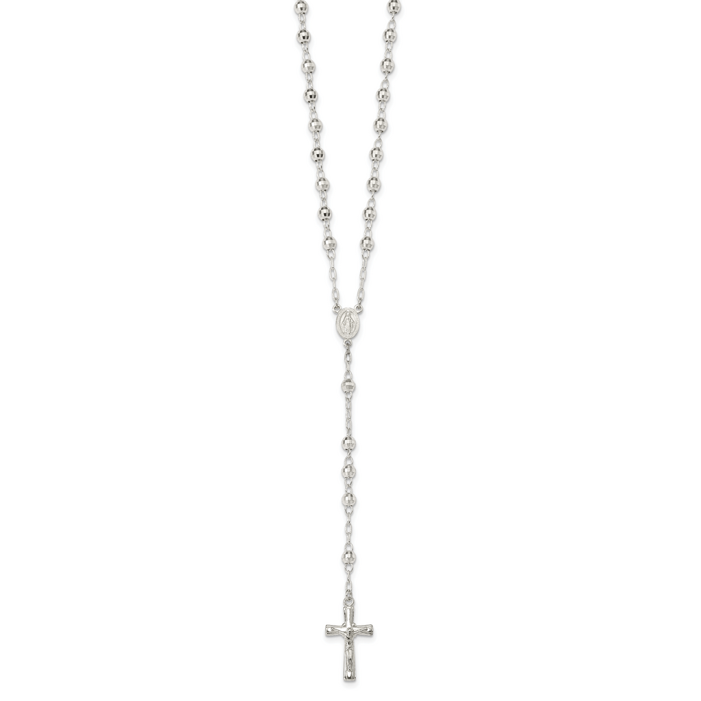 Sophia Jewelers Sterling Silver 26 Polished Rosary Necklace for Women