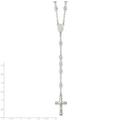 Sterling Silver Polished and Textured Bead Rosary 26 inch Necklace