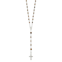 Sterling Silver Tiger Eye Rosary Necklace 33 Polished Women's Jewelry