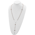 Sterling Silver Tiger Eye Rosary Necklace 33 Polished Women's Jewelry
