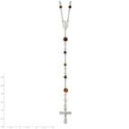Sterling Silver Tiger Eye Rosary Necklace 33 Polished Women's Jewelry
