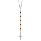 Sterling Silver Polished Tiger Eye Bead Rosary 33 inch Necklace