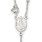 Sterling Silver 925 Polished Bead Rosary Necklace for Women 16 Inch