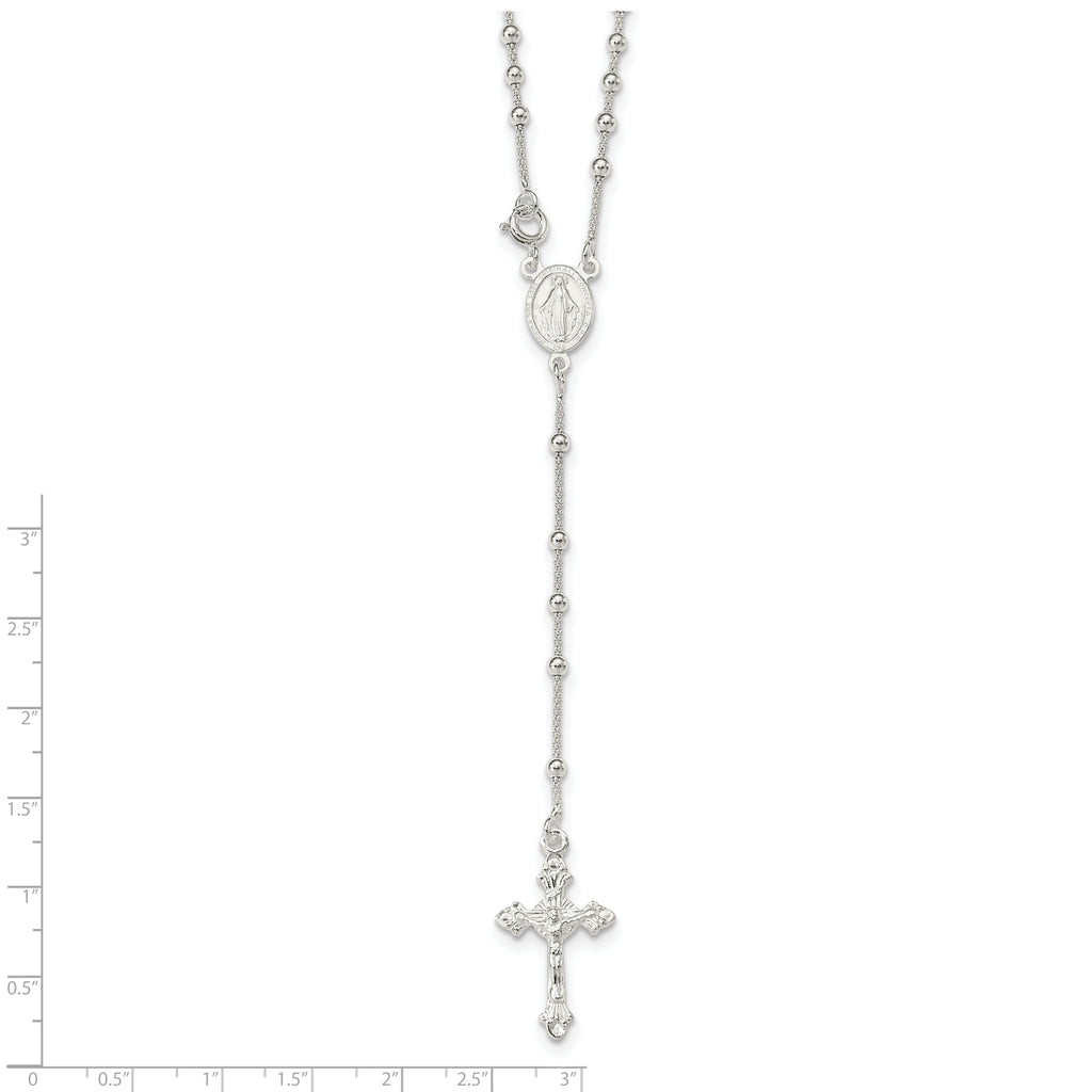 Sterling Silver 925 Polished Bead Rosary Necklace for Women 16 Inch