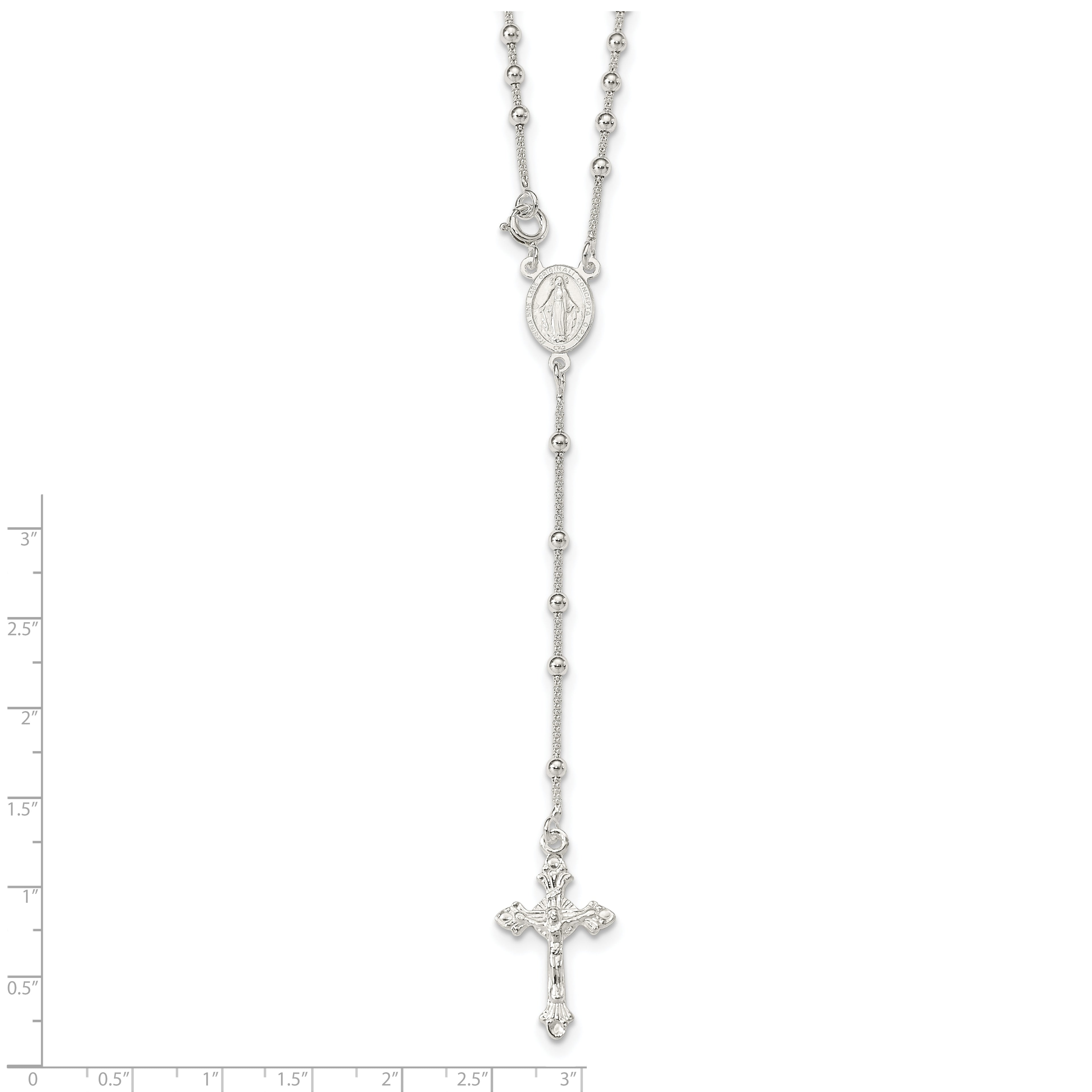 Sterling Silver 925 Polished Bead Rosary Necklace for Women 16 Inch