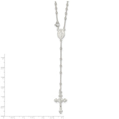 Sterling Silver 925 Polished Bead Rosary Necklace for Women 16 Inch