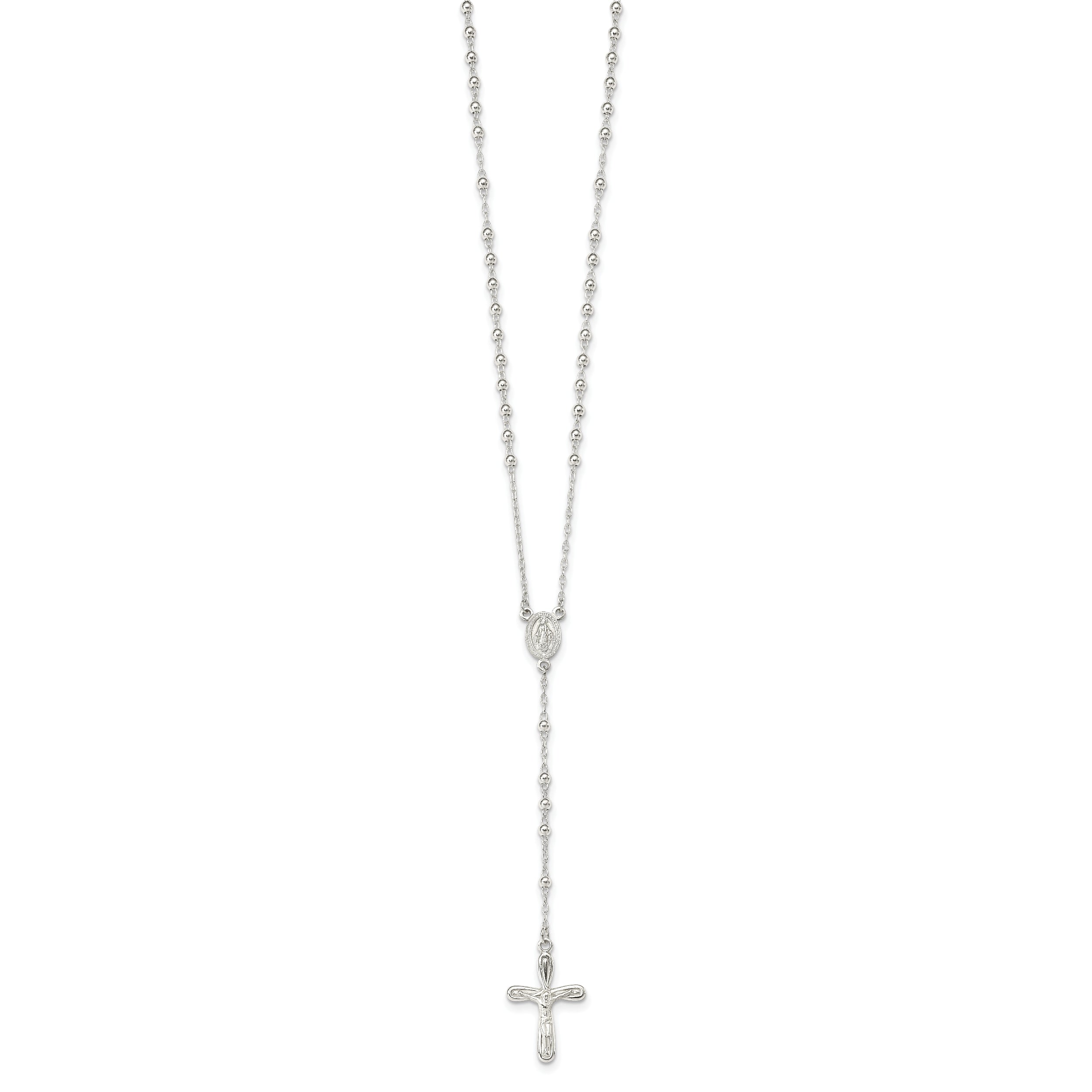 Sterling Silver 925 Polished Rosary Necklace 18 Women's Elegant Design