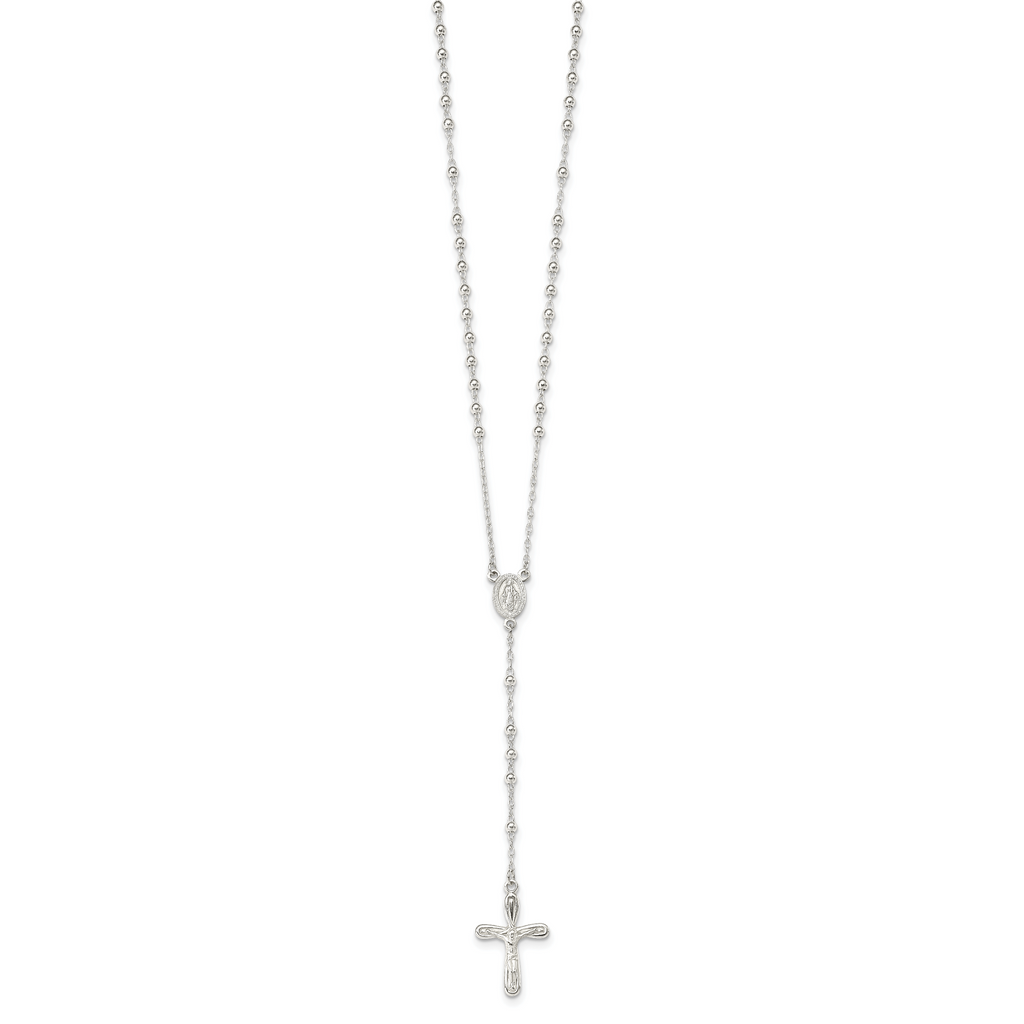 Sterling Silver 925 Polished Rosary Necklace 18 Women's Elegant Design