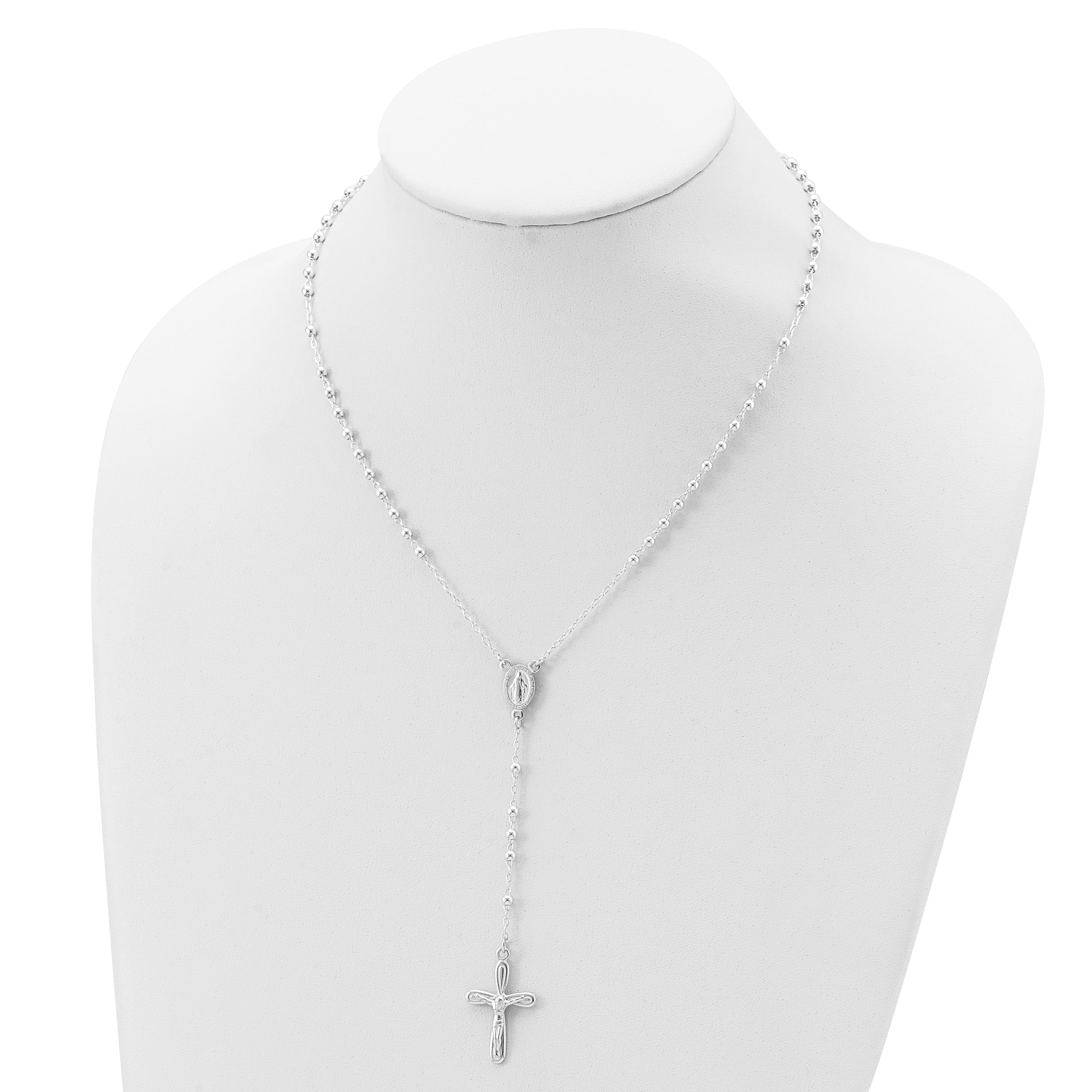 Sterling Silver 925 Polished Rosary Necklace 18 Women's Elegant Design