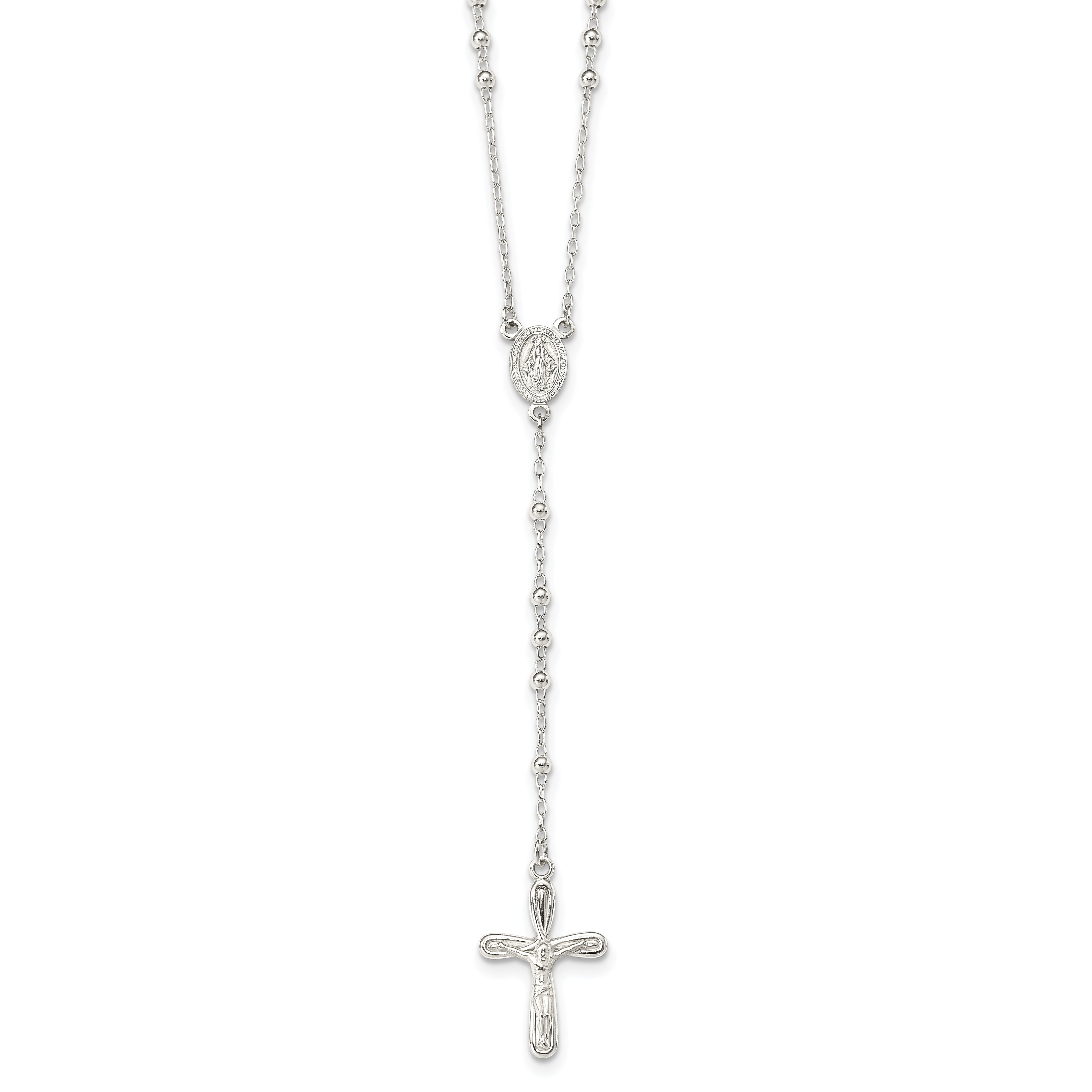 Sterling Silver Polished Crucifix Rosary 18 inch Necklace Main image