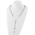 Women's Sterling Silver 925 Polished Black Onyx Rosary Necklace