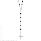 Women's Sterling Silver 925 Polished Black Onyx Rosary Necklace