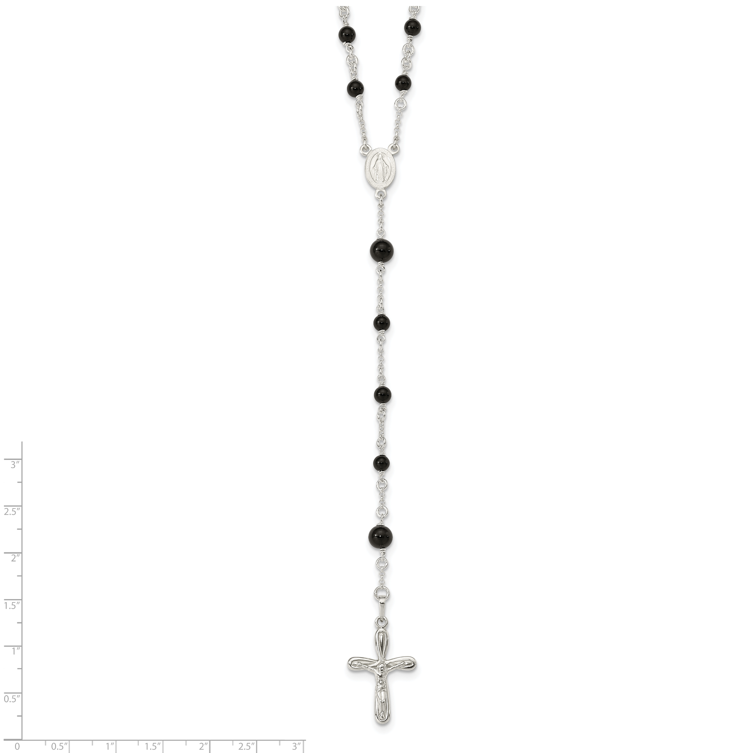 Women's Sterling Silver 925 Polished Black Onyx Rosary Necklace