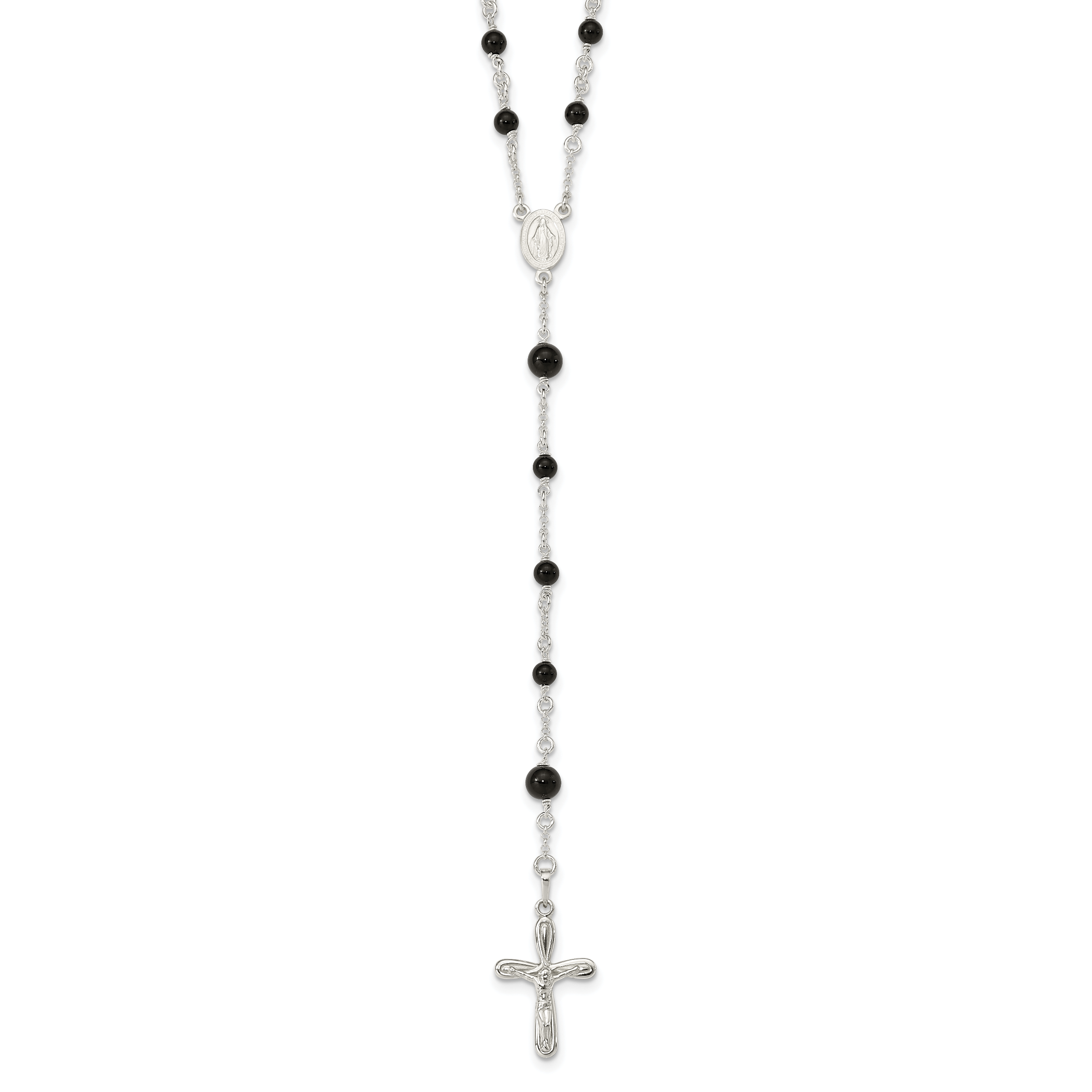 Sterling Silver Polished Black Onyx Rosary Necklace Main image