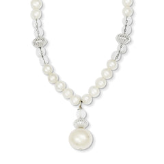 Sterling Silver FW Cultured Pearl & Crystal Bead W/2in Ext Necklace