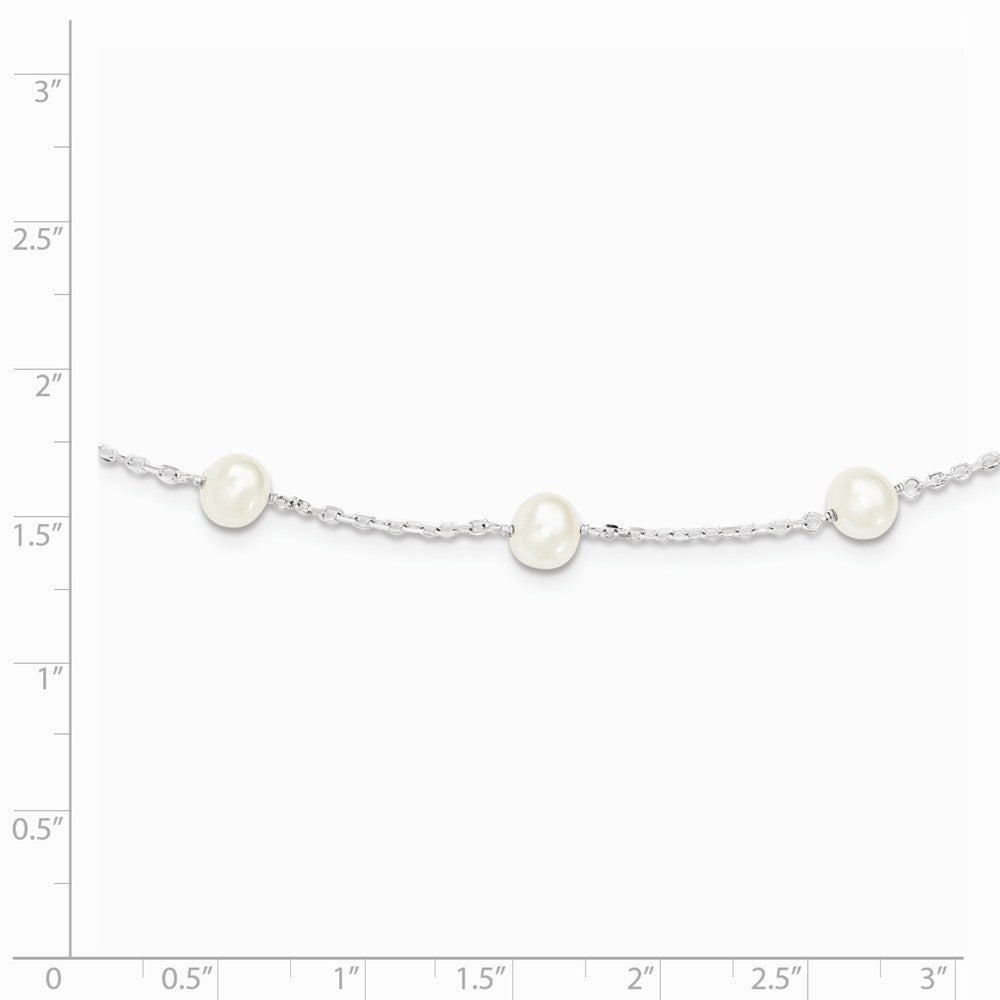 Sterling Silver Rh-plated (6-7mm) Fresh Water Cultured Pearl Necklace