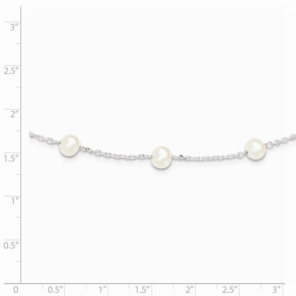Sterling Silver Rh-plated (6-7mm) Fresh Water Cultured Pearl Necklace