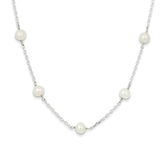 Sterling Silver Rh-plated Fresh Water Cultured Pearl Necklace