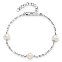Sterling Silver Rh-plated FW Cultured Pearl w/1in ext. Bracelet