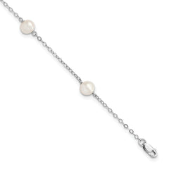Sterling Silver RH-plated 5-6mm Freshwater Cultured Pearl Bracelet