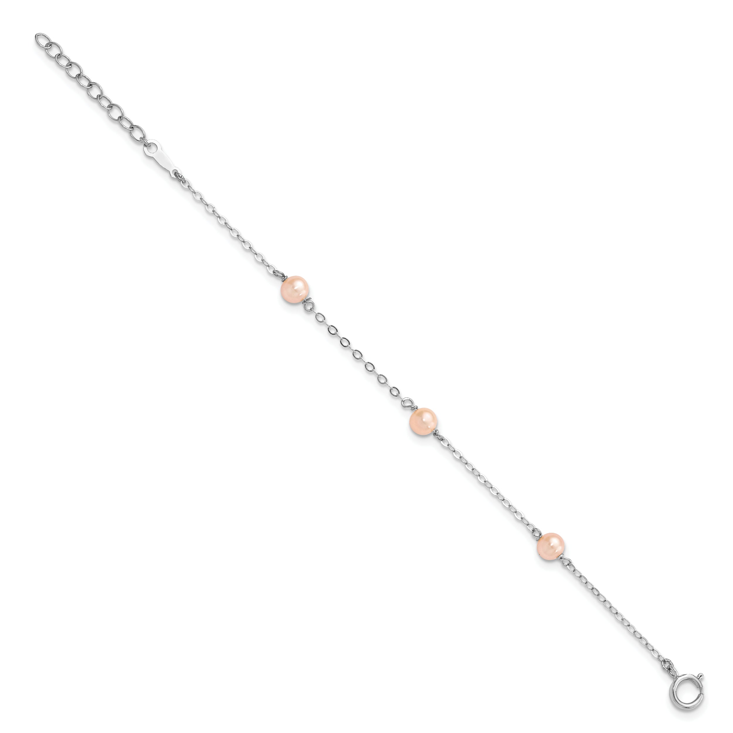 Sterling Silver RH-pltd 4-5mm Pink FWC Pearl w/1in ext Children's Bracelet