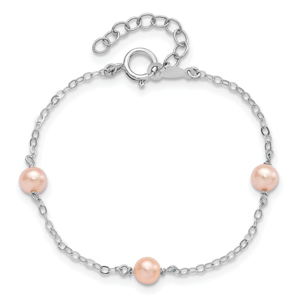 Sterling Silver RH-pltd 4-5mm Pink FWC Pearl w/1in ext Children's Bracelet
