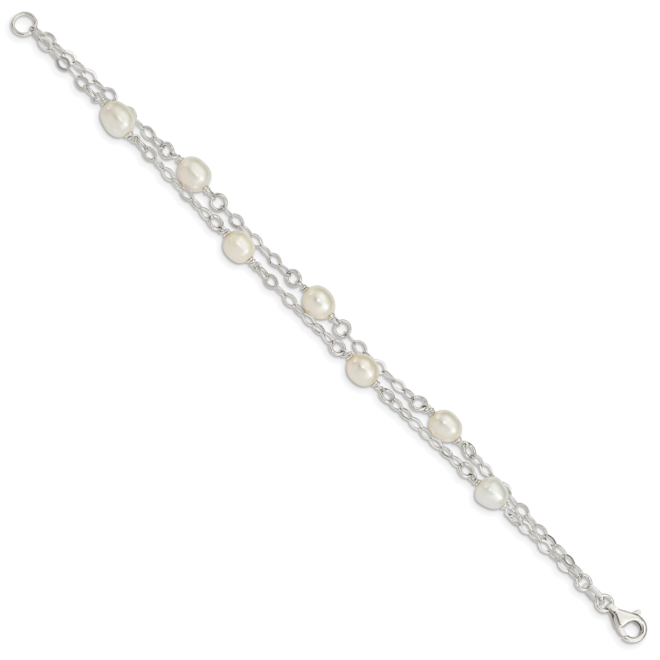 Sterling Silver White FW Cultured Pearl 7.5 inch Bracelet Secondary image