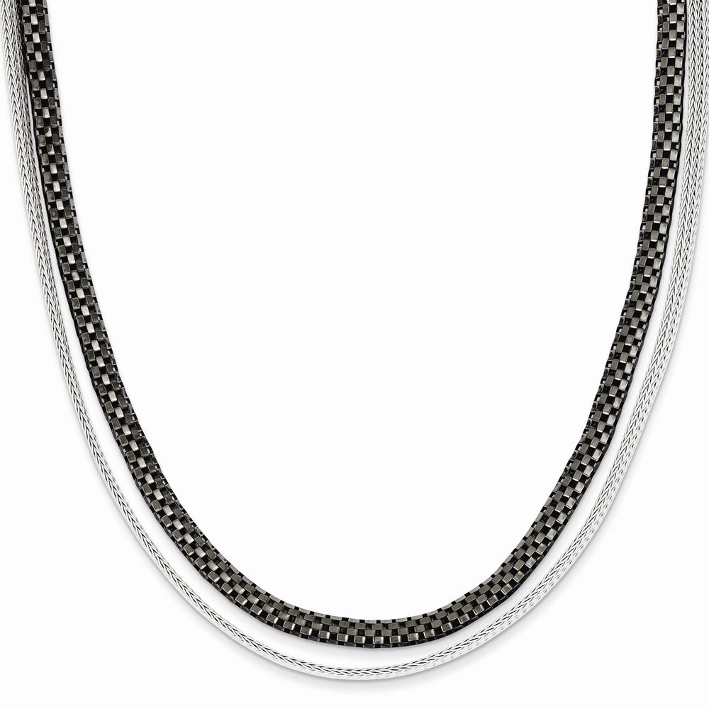 Sterling Silver Black Rhodium 2 Strand Woven & Box Link Necklace