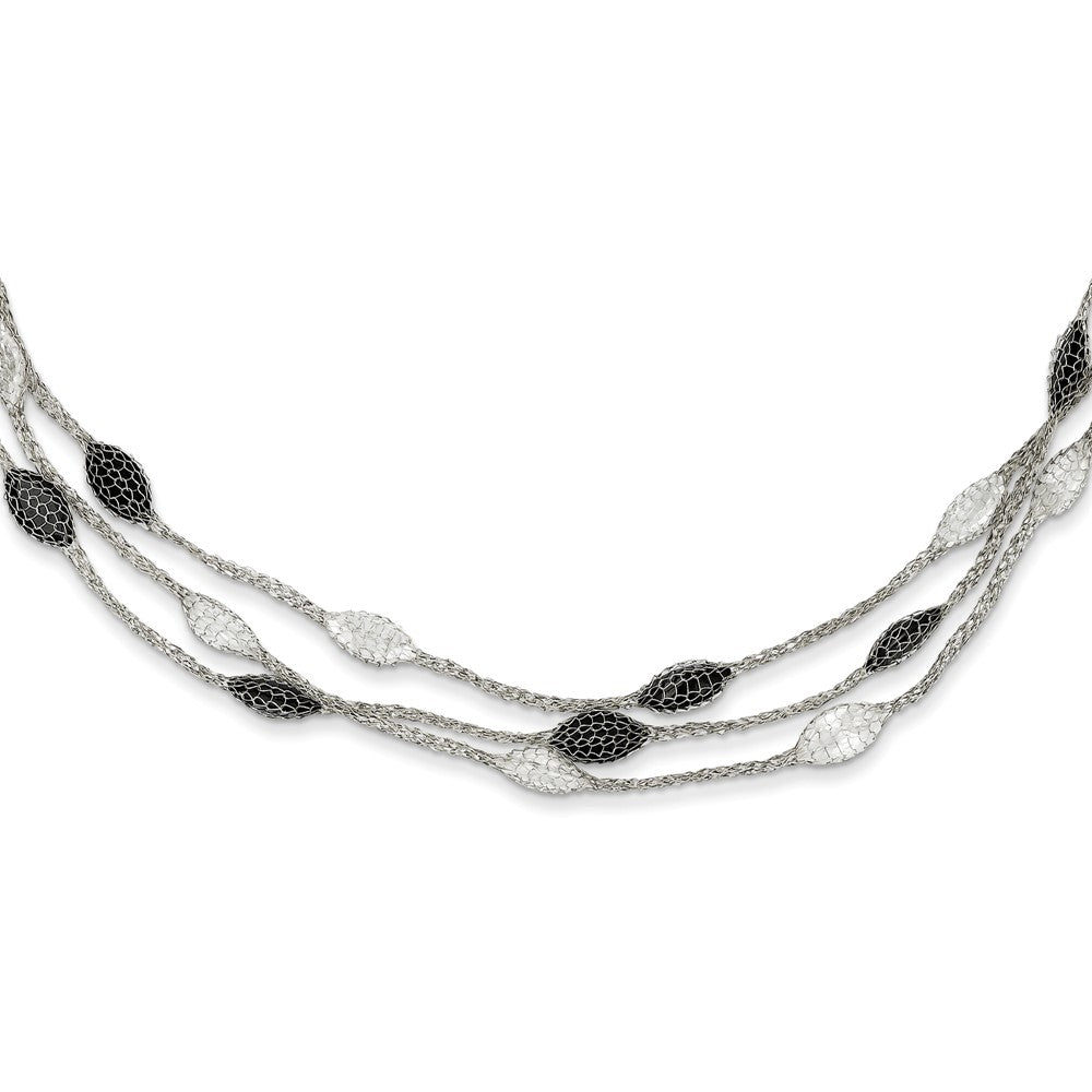 Sterling Silver Rhodium Mesh White/Black Crystal 2in ext. Necklace