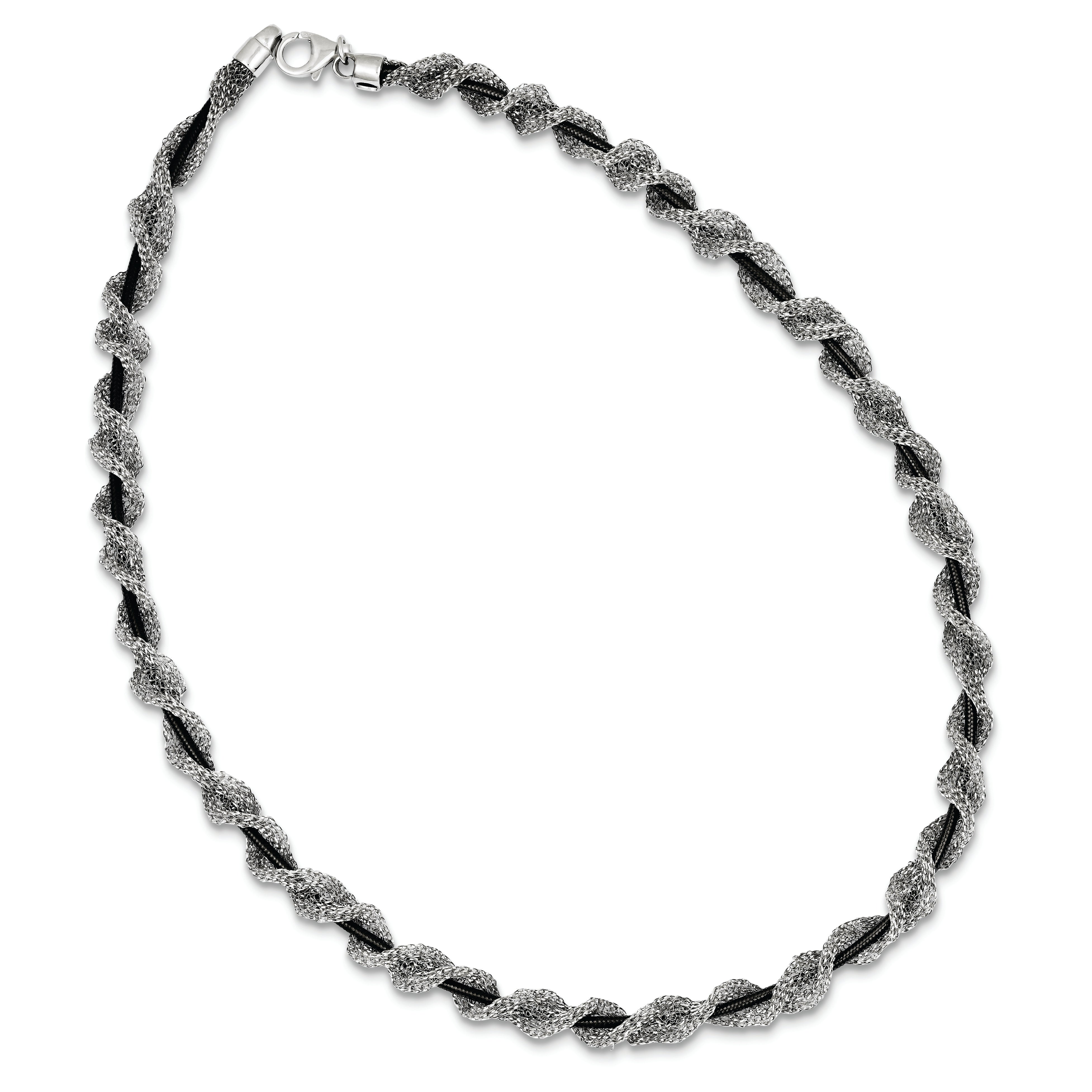 Sterling Silver 925 Fancy Mesh Necklace with Ruthenium-Plated Elegance Secondary image