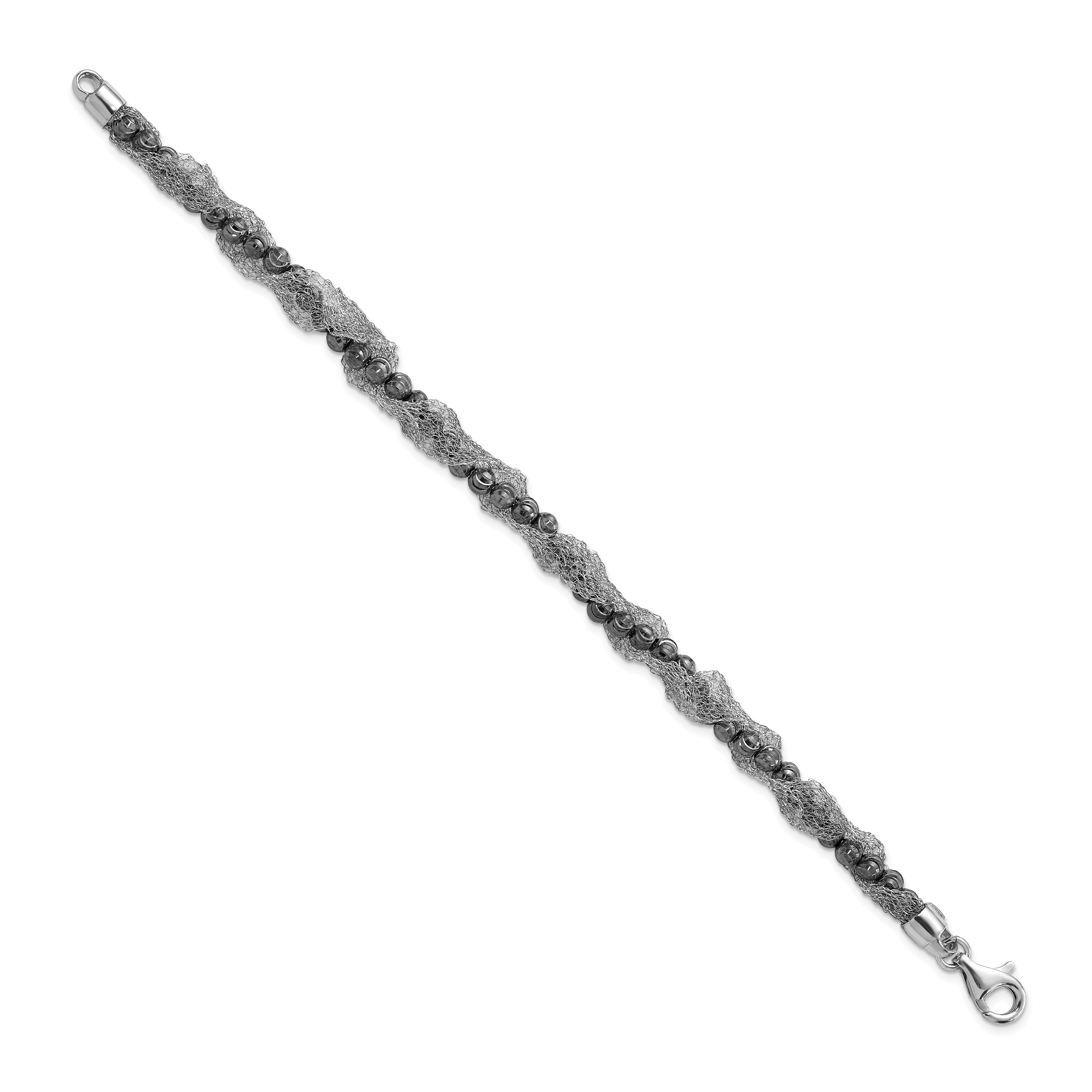 Sterling Silver Ruthenium-plated Fancy D/C Beaded & Mesh Bracelet Secondary image