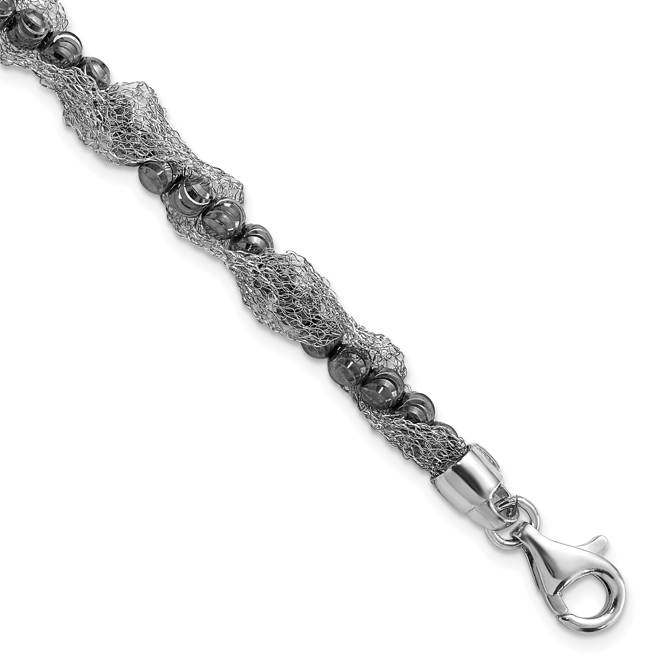 Sterling Silver Ruthenium-plated Fancy D/C Beaded & Mesh Bracelet Main image