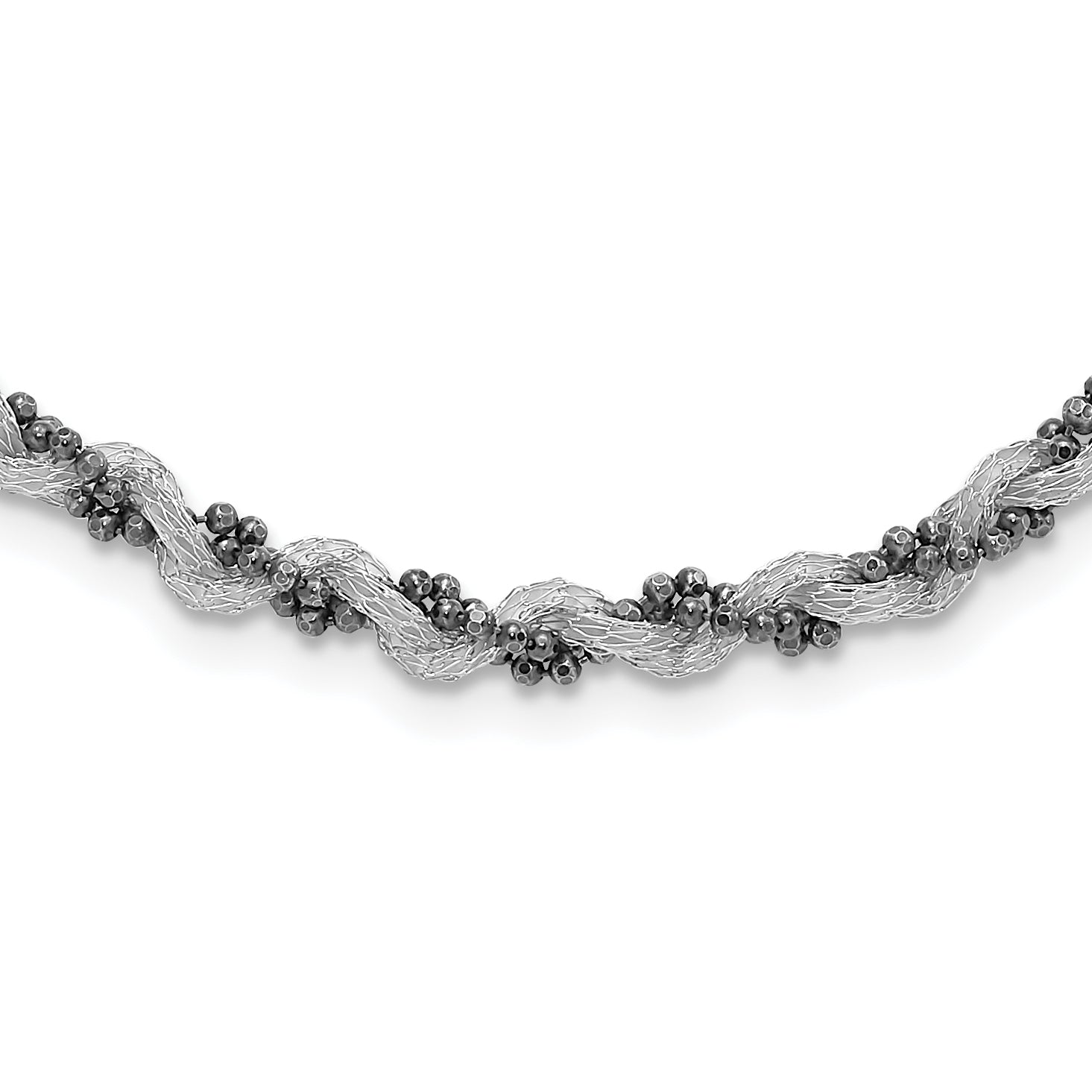 Sterling Silver & Black Rhodium-Plated Mesh and Beaded Necklace Main image