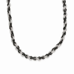Sterling Silver Black Rhodium Plated Mesh and Beaded Necklace