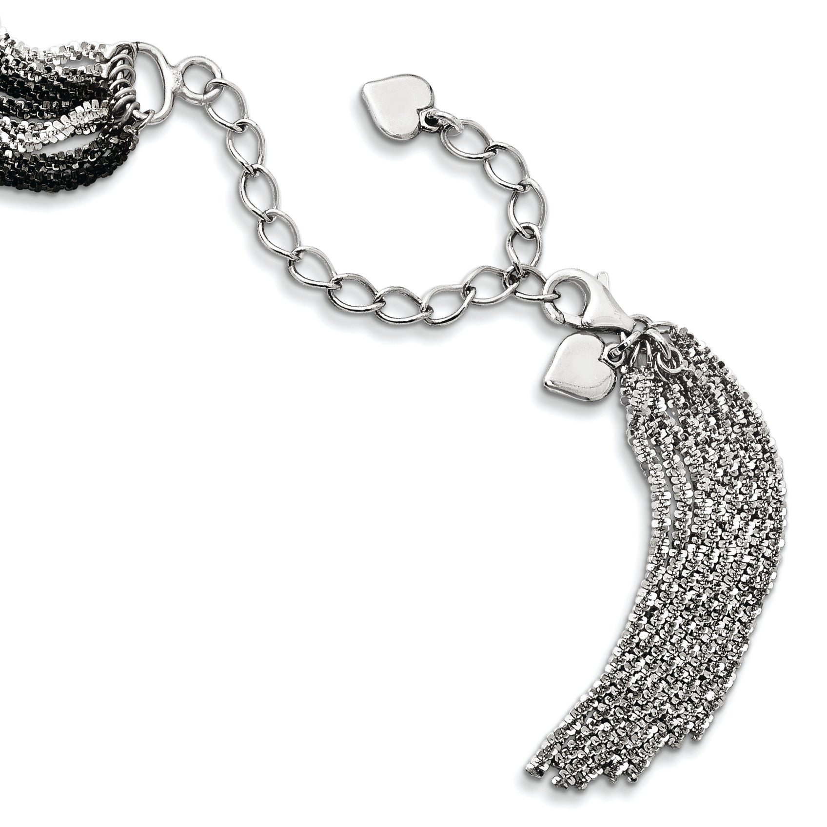 Sterling Silver Ruthenium-Plated 8-Strand Tassel Necklace with Extender